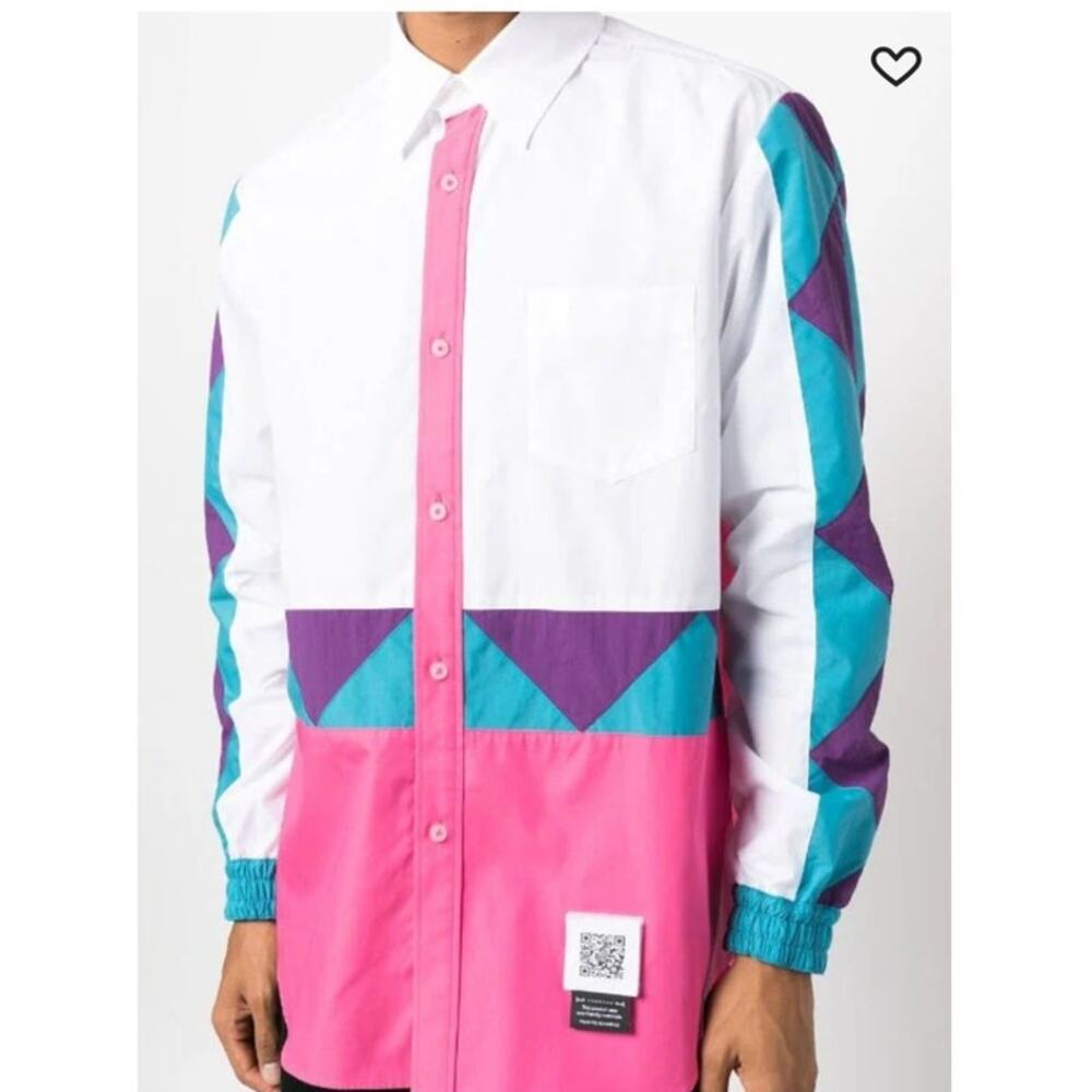 NWT Fumito Ganryu Colour Block Windbreaker Shirt Men's Size 1 Pink Blue Purple - Picture 6 of 13